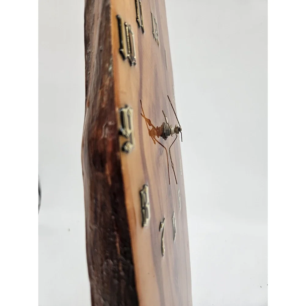 Vintage Mid Century Laquered Cedar Wood Clock Wooden Wall Clock